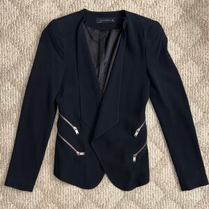 Zara Women's Black Blazer with Silver Zipper Details